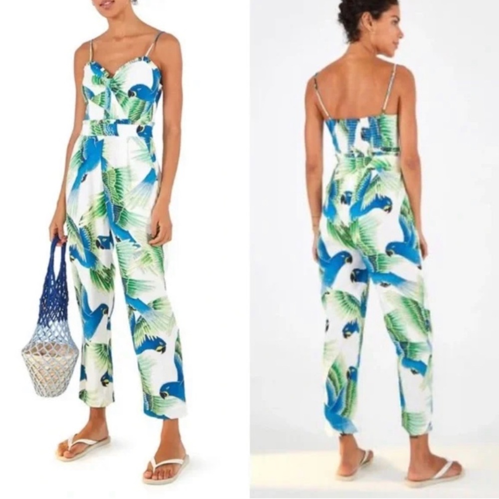 Brand New FARM Rio Araras Parrot Print Linen Jumpsuit